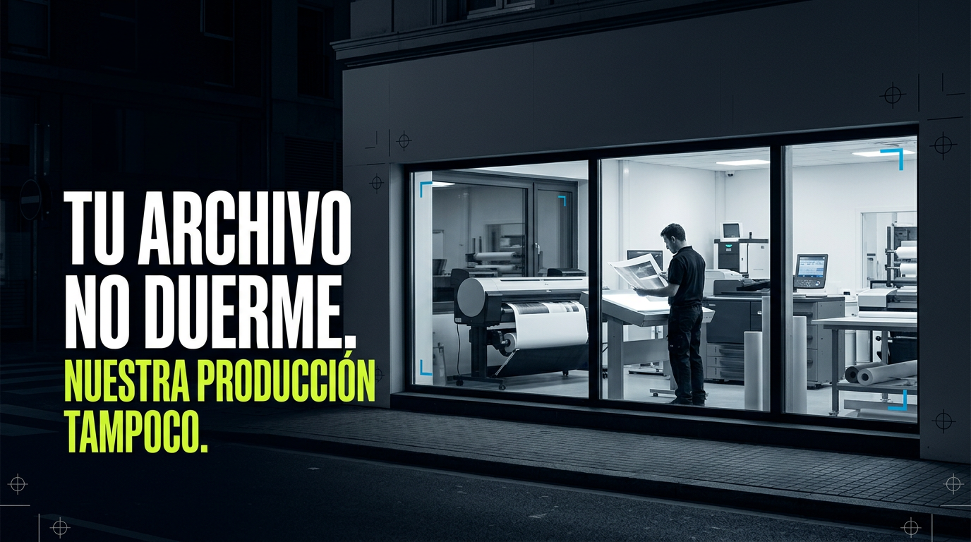 Planta de producción trabajando de noche vista desde la calle